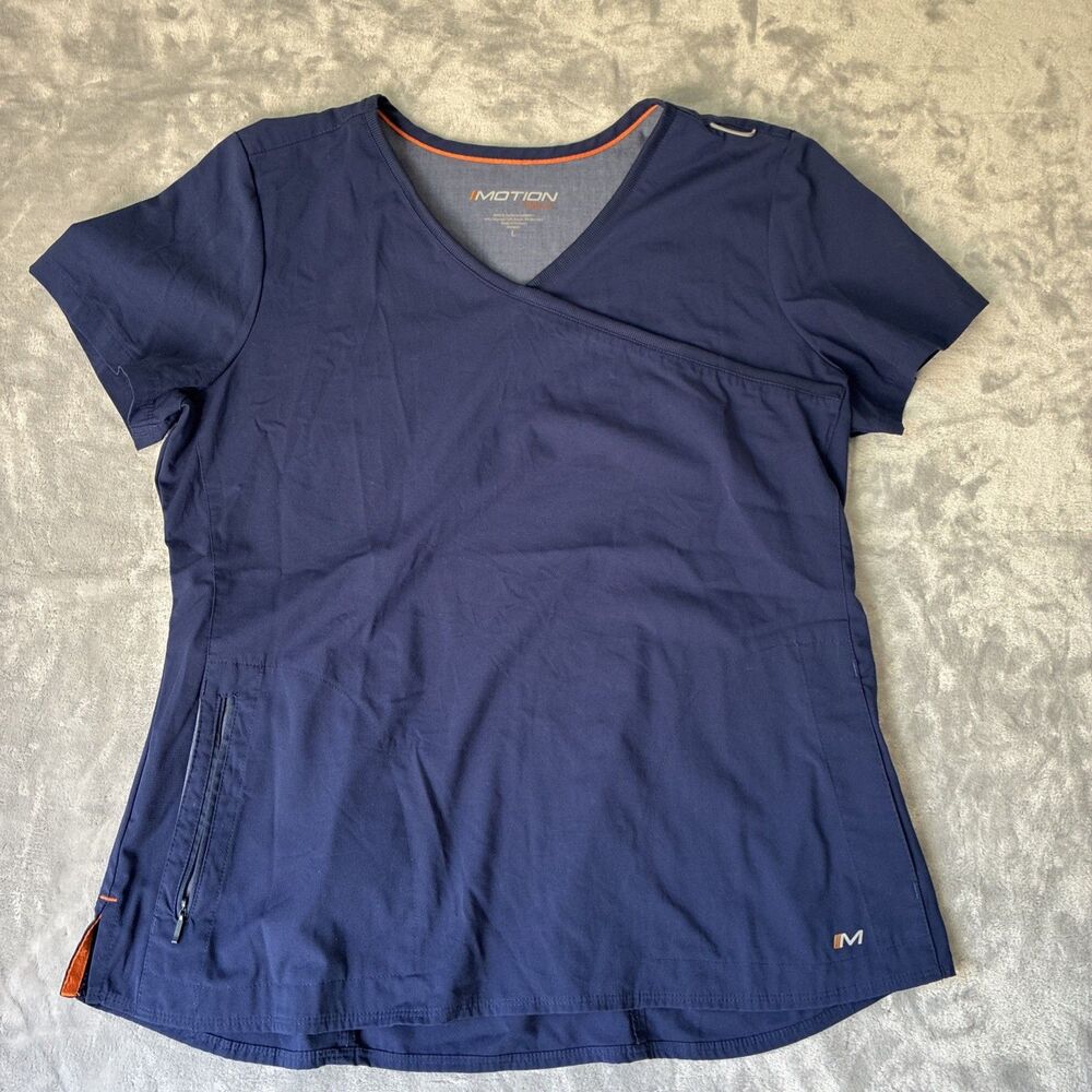 Motion by Barco Navy Scrub Top Womens Small Stretch Pockets V Neck